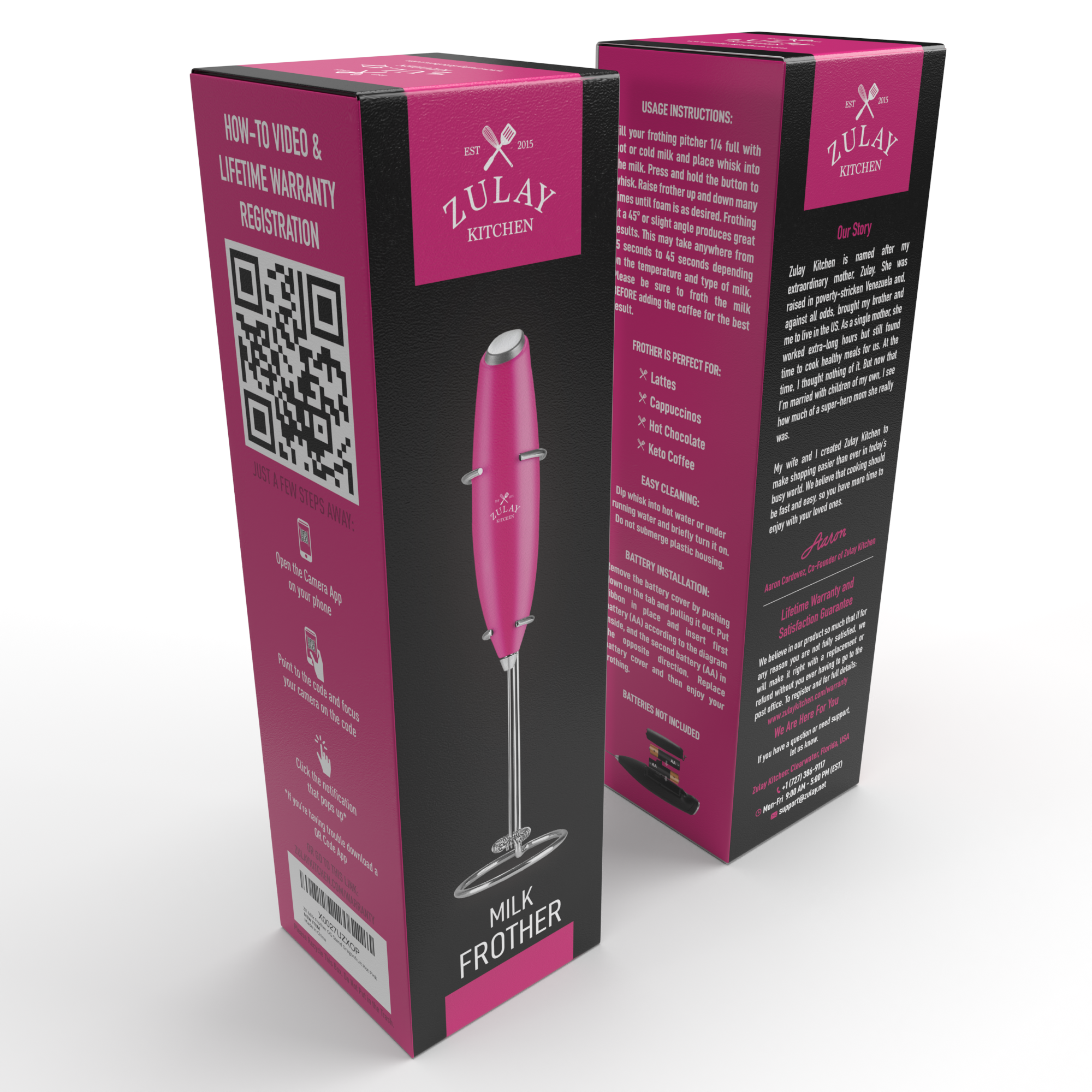 Powerful Handheld Milk Frother - With Stand: Black