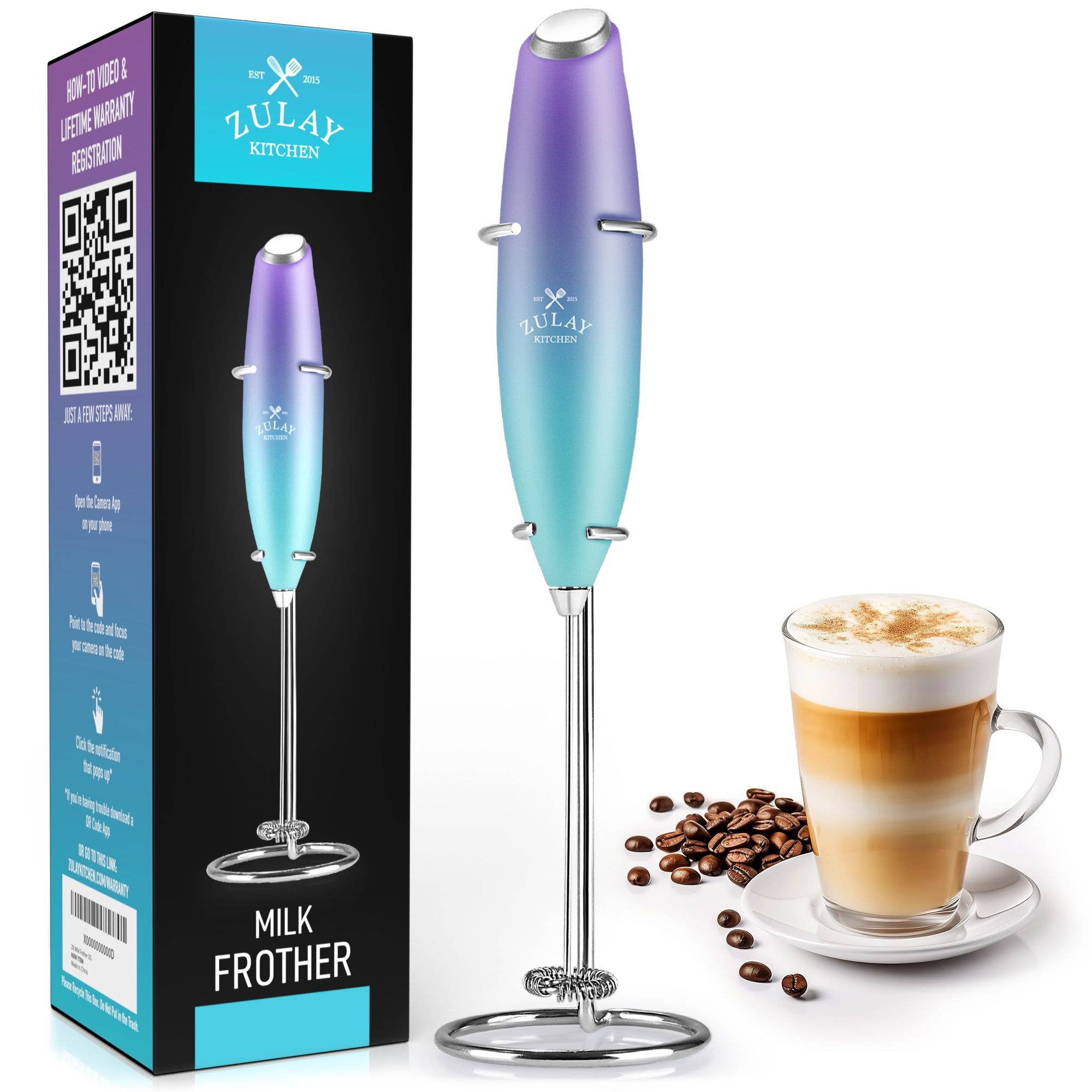 Powerful Handheld Milk Frother - With Stand: Black