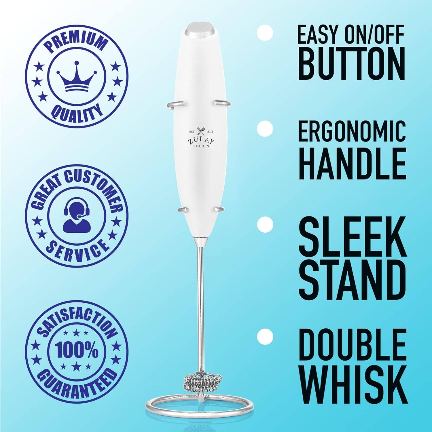Zulay Double Whisk Milk Frother Handheld Mixer: Quartz