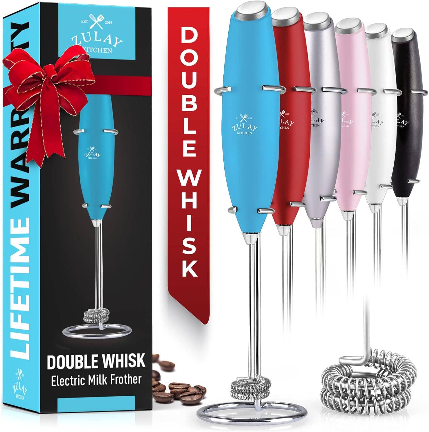 Zulay Double Whisk Milk Frother Handheld Mixer: Quartz