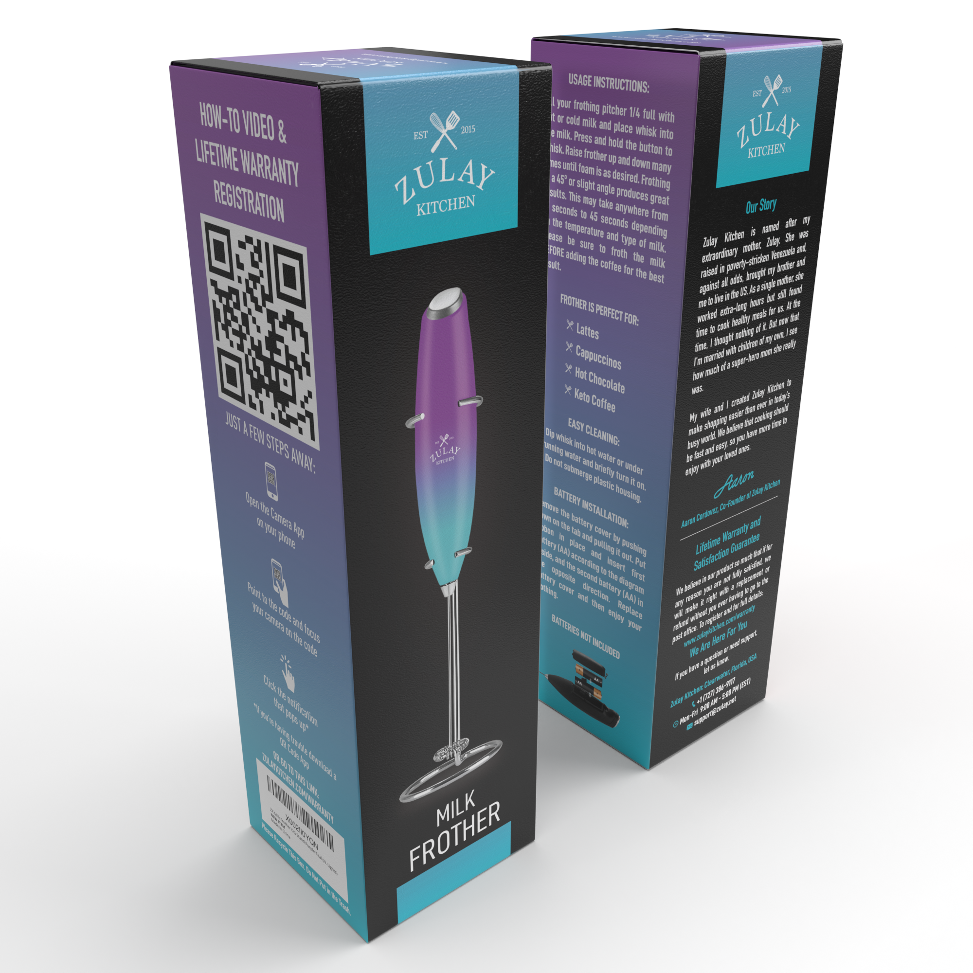 Powerful Handheld Milk Frother - With Stand: Black