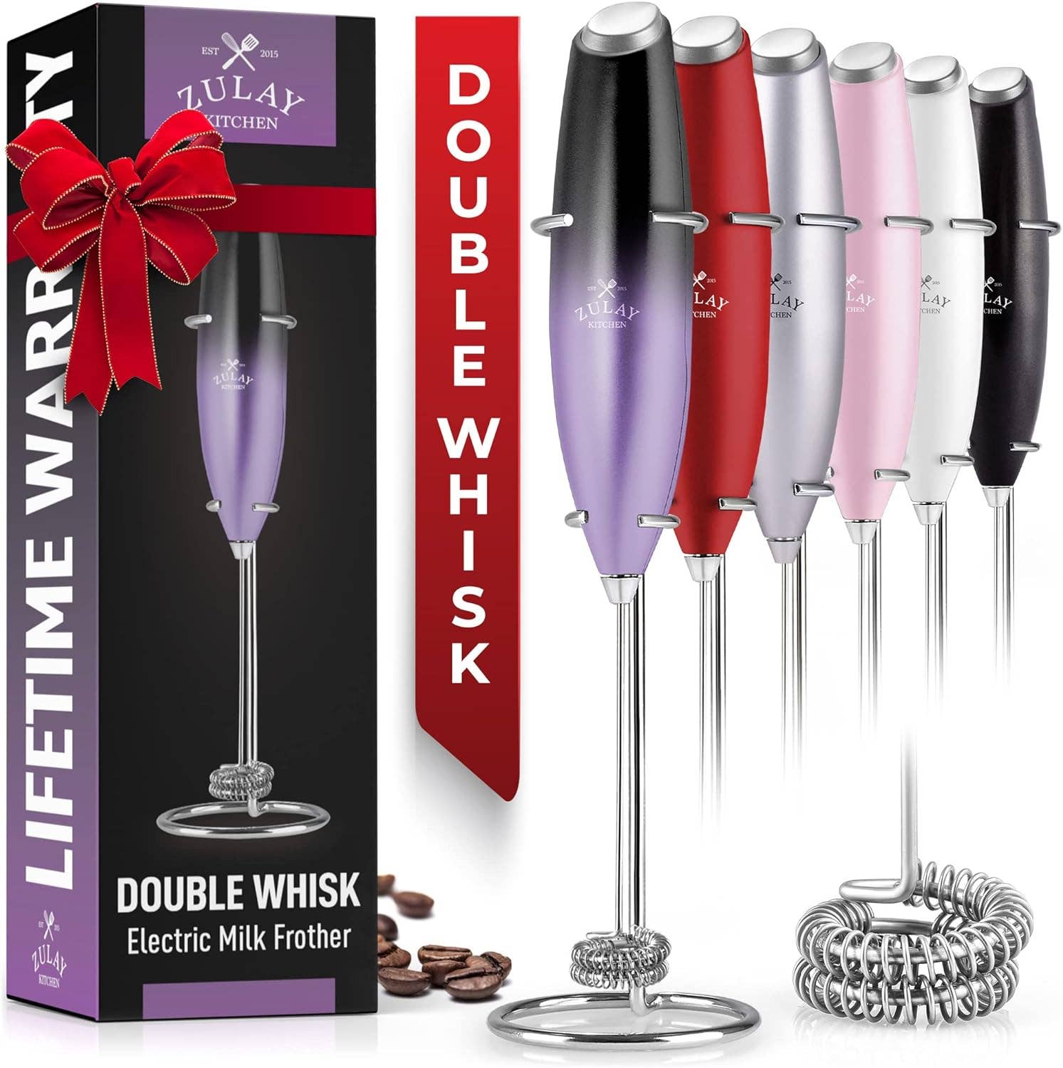 Zulay Double Whisk Milk Frother Handheld Mixer: Quartz