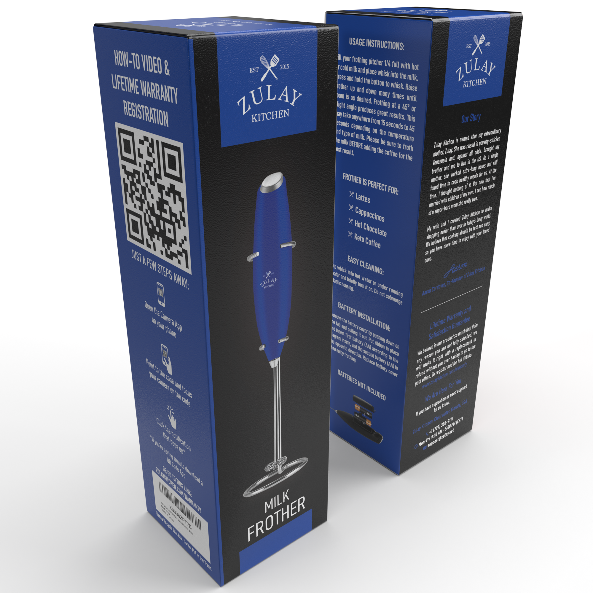 Powerful Handheld Milk Frother - With Stand: Black