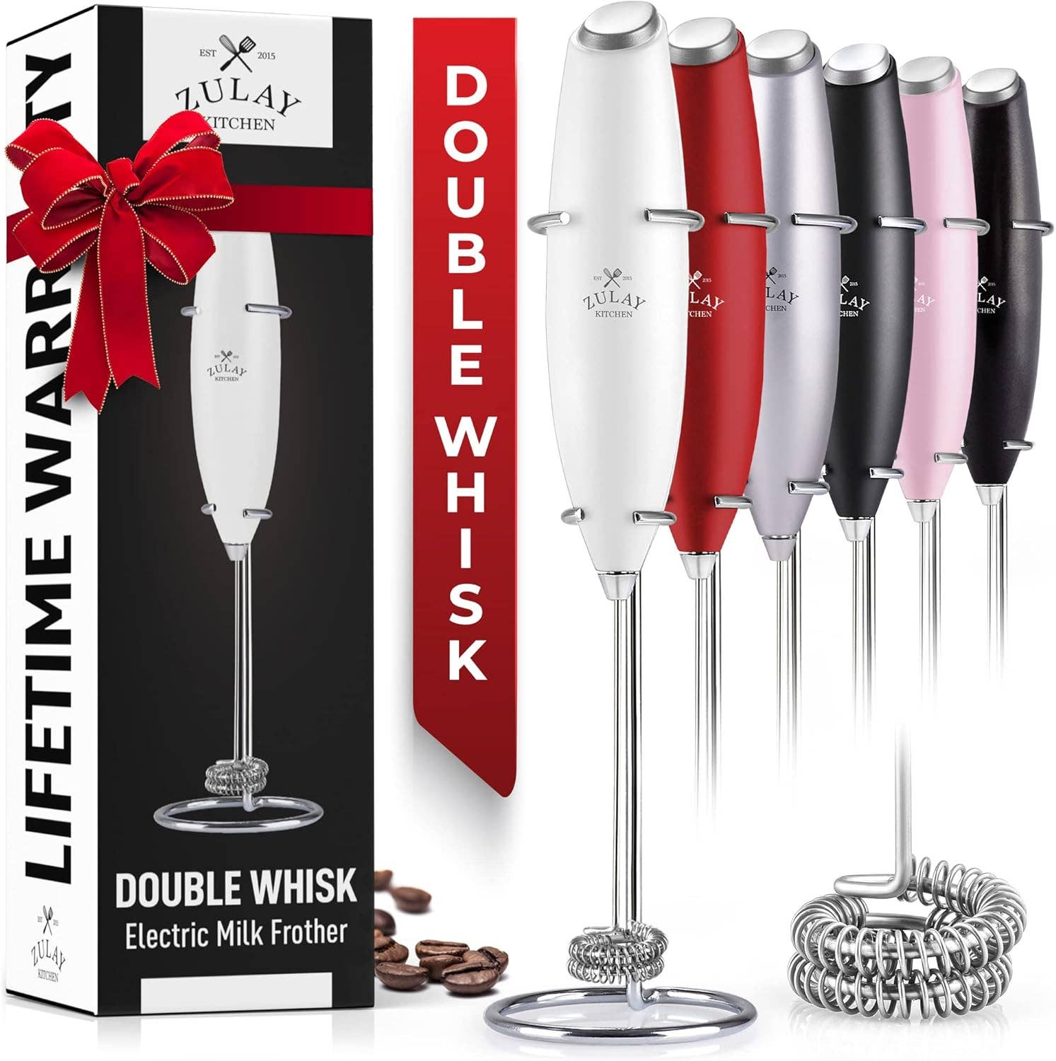Zulay Double Whisk Milk Frother Handheld Mixer: Quartz