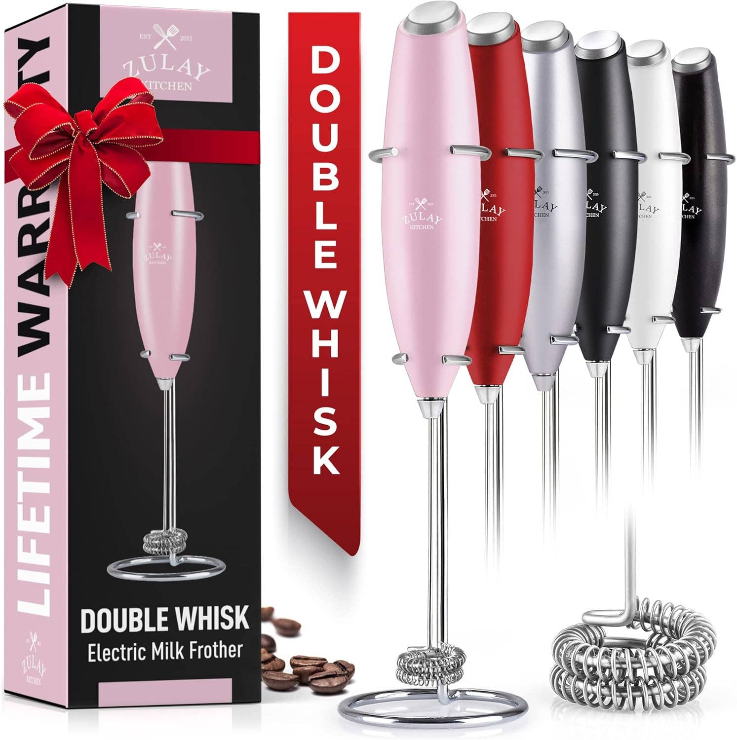 Zulay Double Whisk Milk Frother Handheld Mixer: Quartz