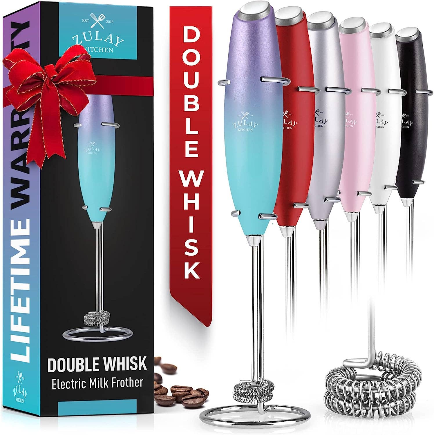 Zulay Double Whisk Milk Frother Handheld Mixer: Quartz