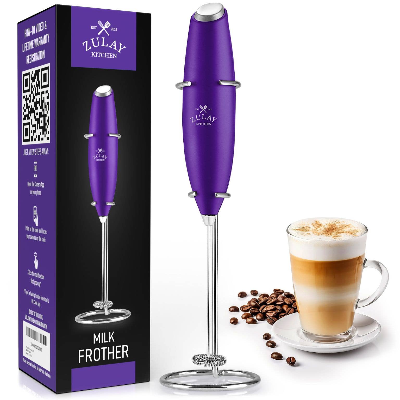 Powerful Handheld Milk Frother - With Stand: Black