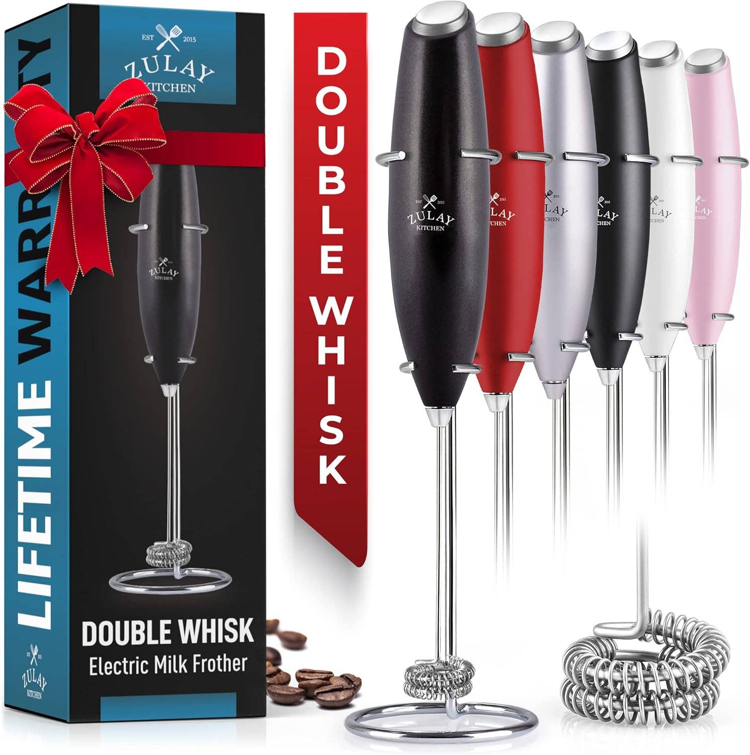 Zulay Double Whisk Milk Frother Handheld Mixer: Quartz