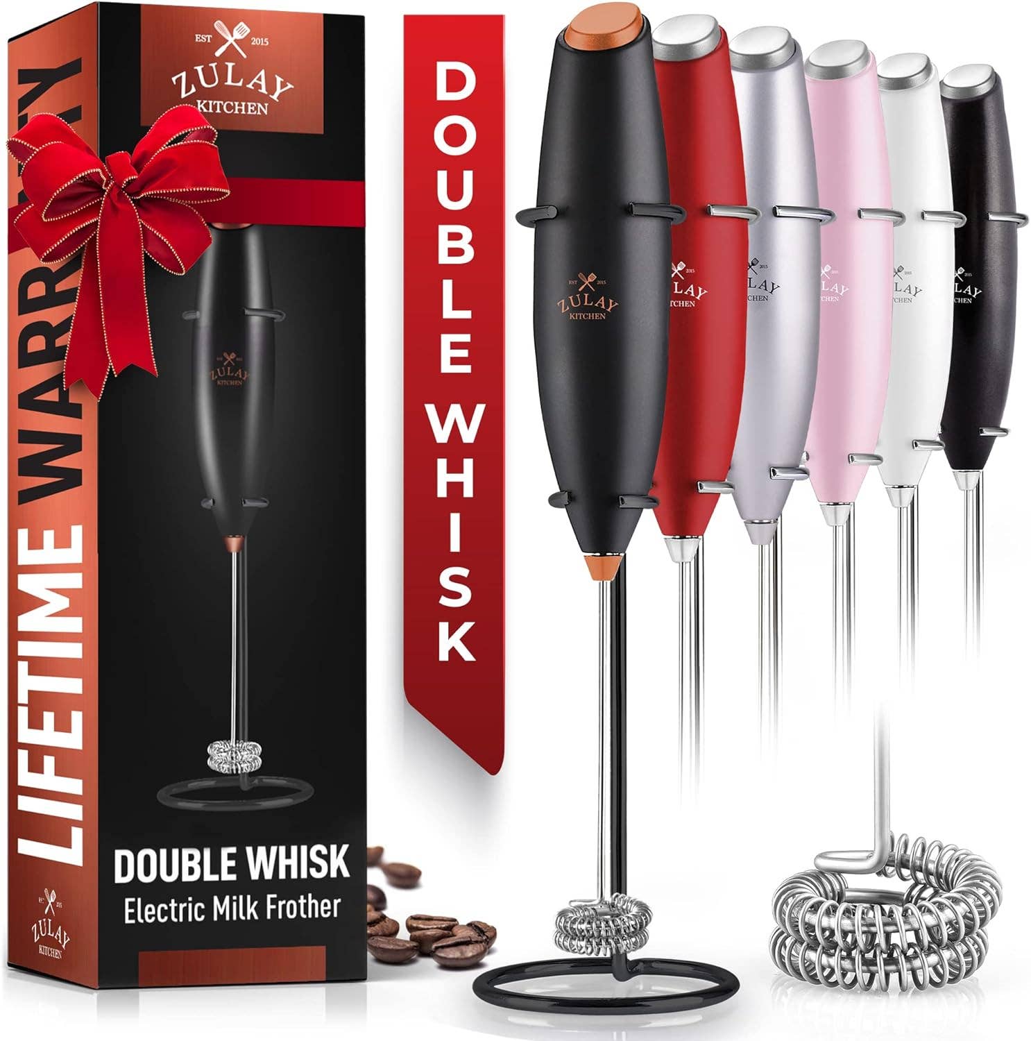 Zulay Double Whisk Milk Frother Handheld Mixer: Quartz