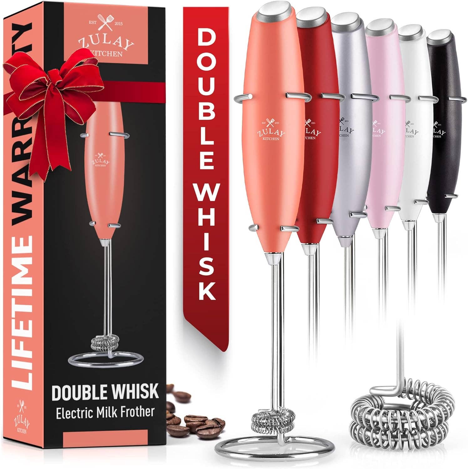 Zulay Double Whisk Milk Frother Handheld Mixer: Quartz