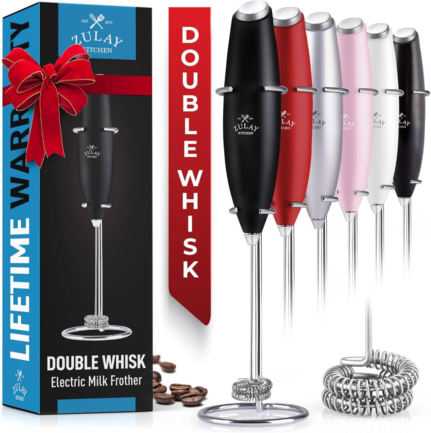 Zulay Double Whisk Milk Frother Handheld Mixer: Quartz