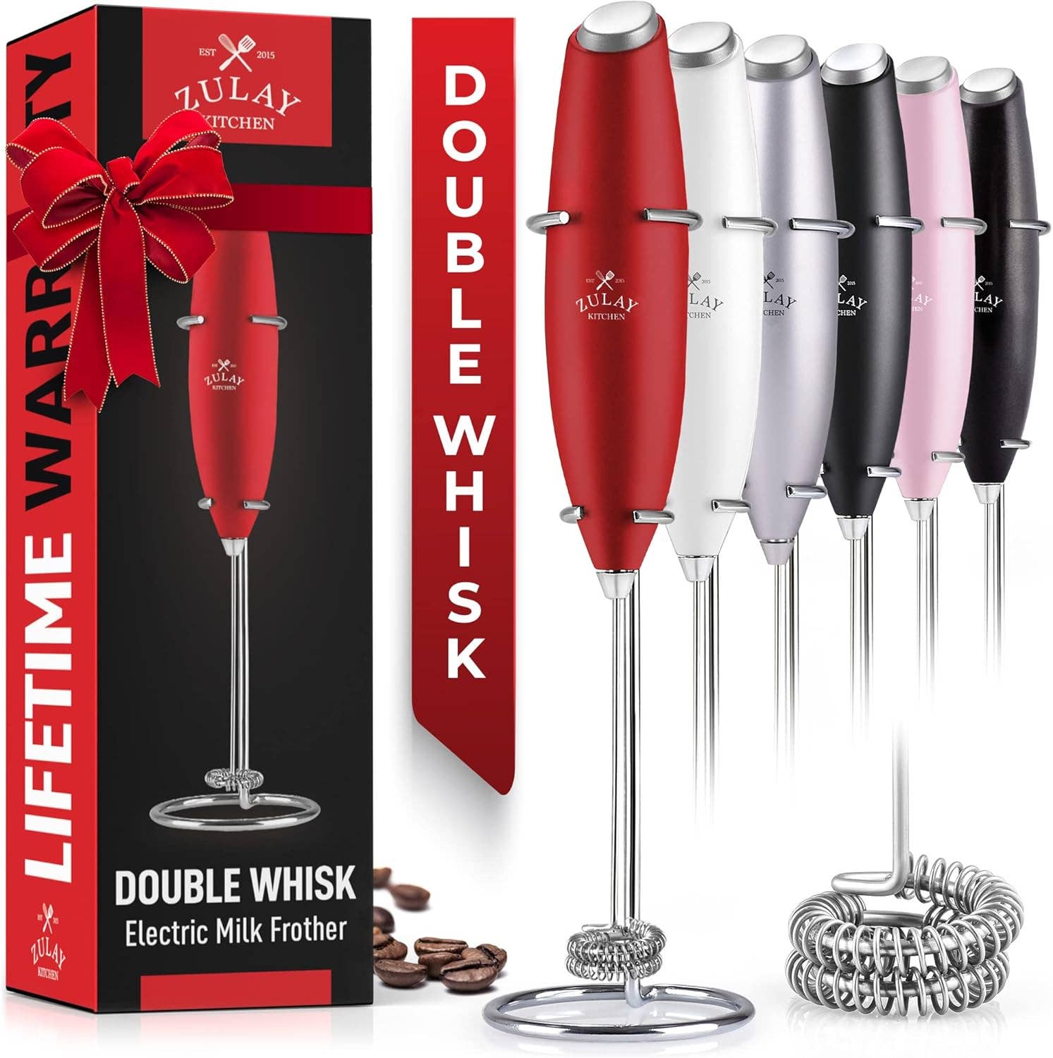 Zulay Double Whisk Milk Frother Handheld Mixer: Quartz