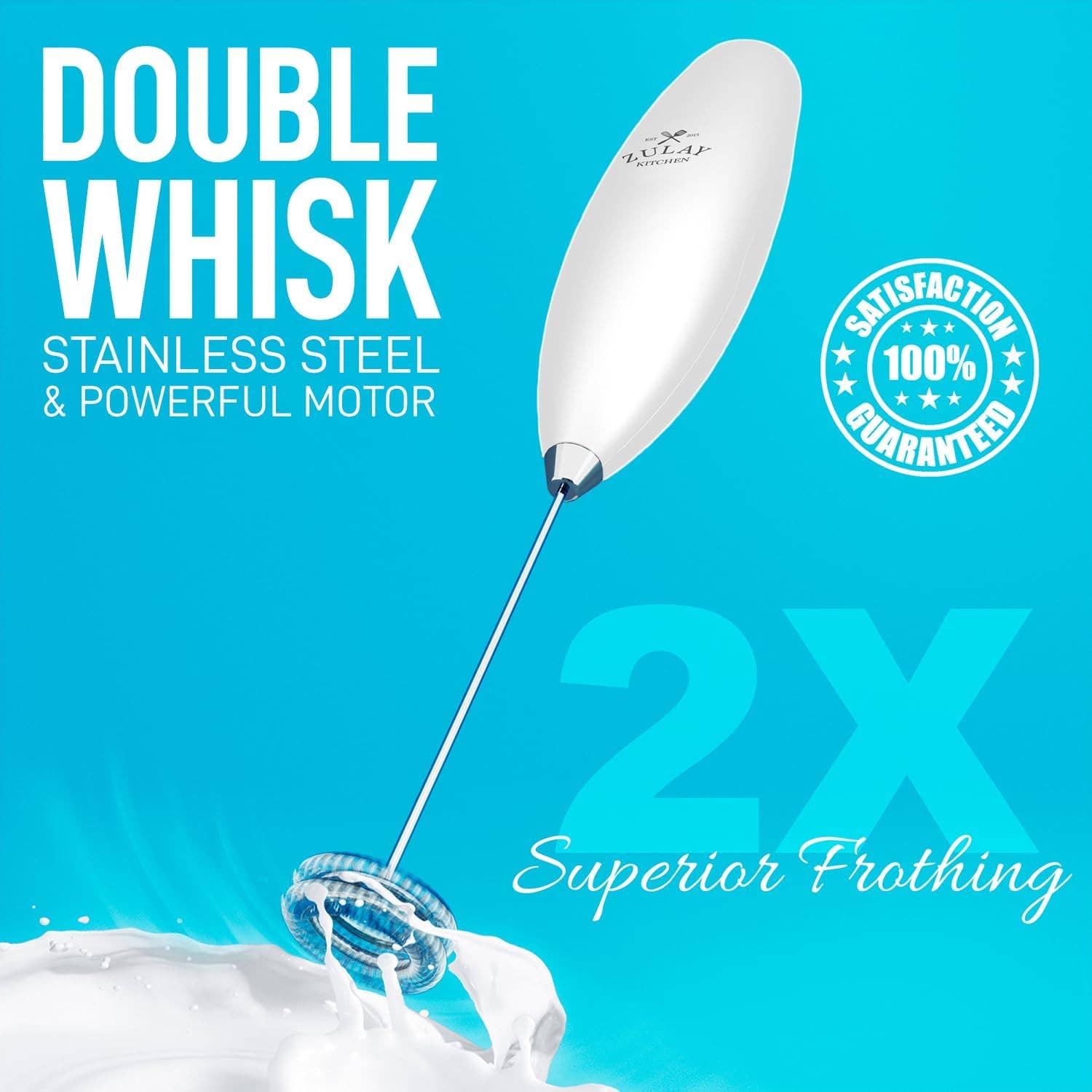 Zulay Double Whisk Milk Frother Handheld Mixer: Quartz