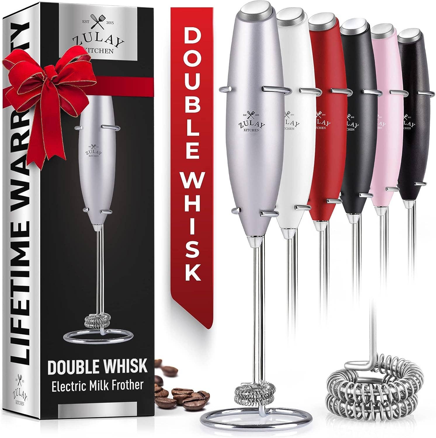 Zulay Double Whisk Milk Frother Handheld Mixer: Quartz