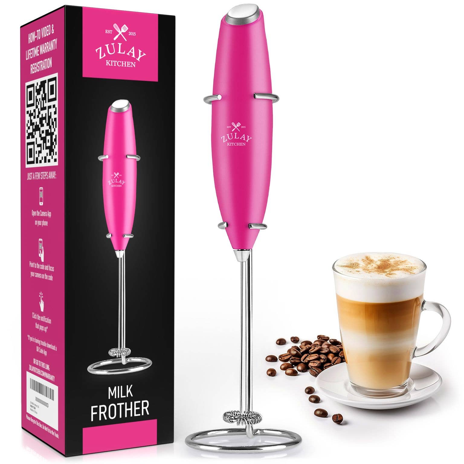 Powerful Handheld Milk Frother - With Stand: Black