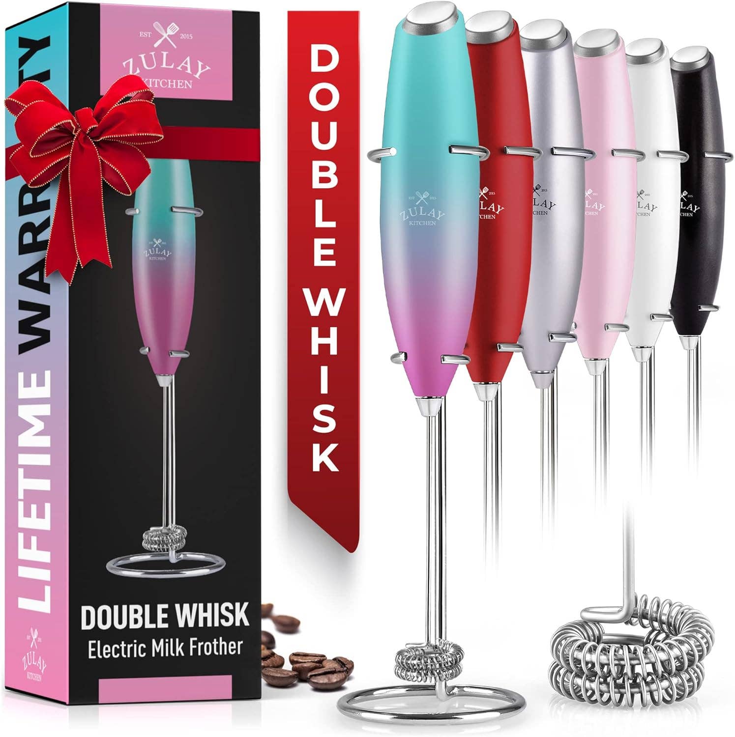 Zulay Double Whisk Milk Frother Handheld Mixer: Quartz