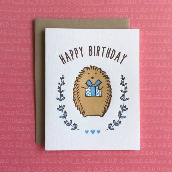 Happy Birthday Hedgehog - letterpress card