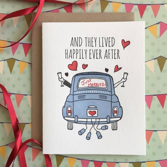 Happily Ever After Bride & Groom - letterpress card