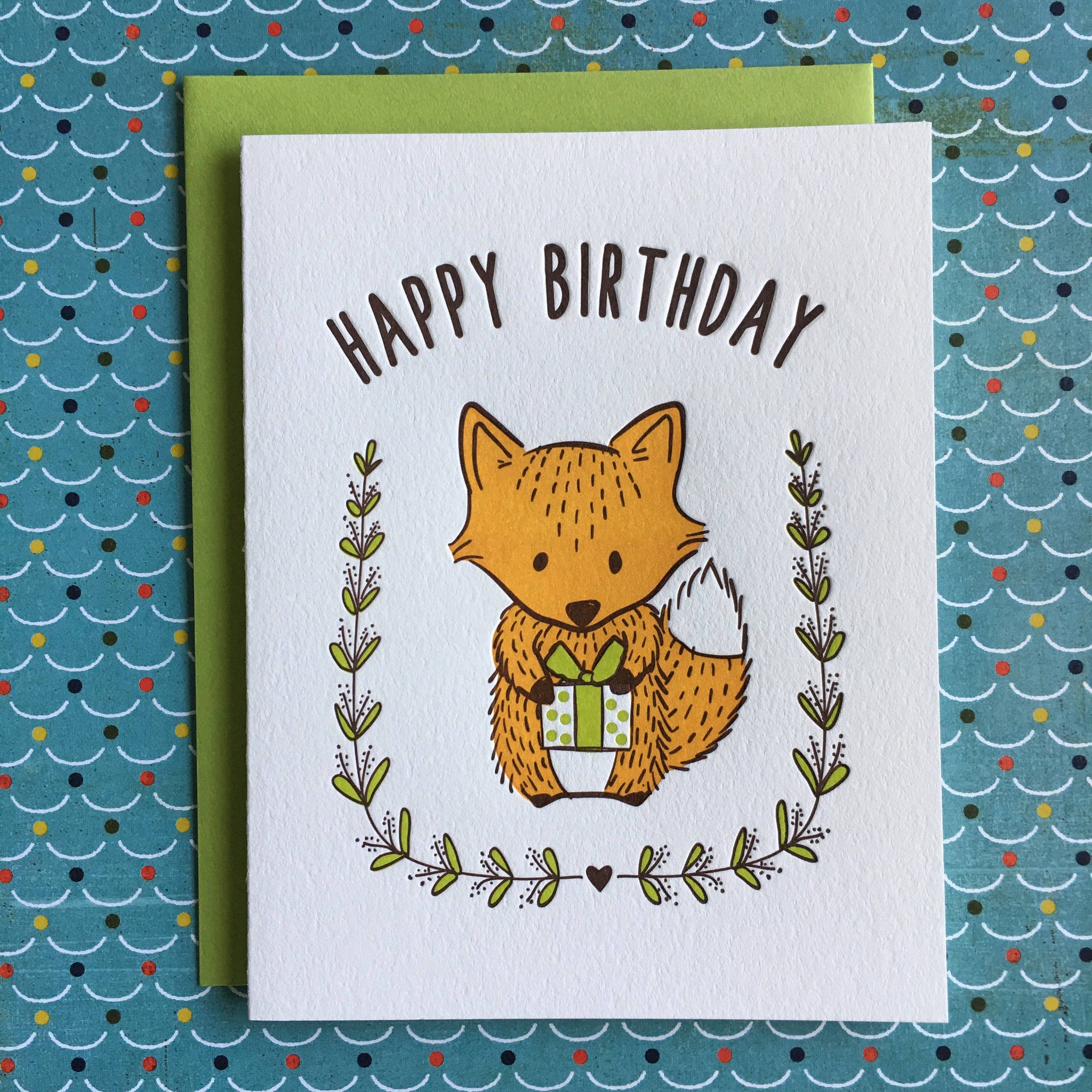 Happy Birthday Fox - letterpress card