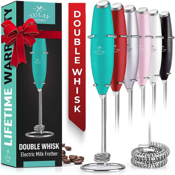 Zulay Double Whisk Milk Frother Handheld Mixer: Caribbean Aqua