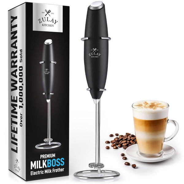 Powerful Handheld Milk Frother - With Stand: Black