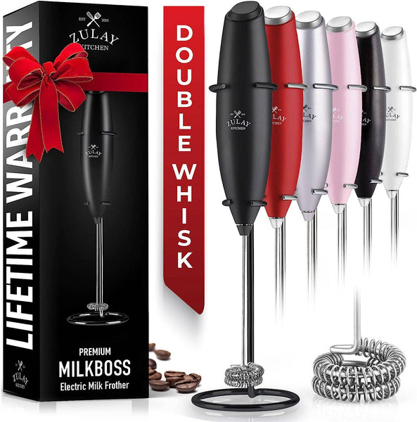 Zulay Double Whisk Milk Frother Handheld Mixer: Executive Black