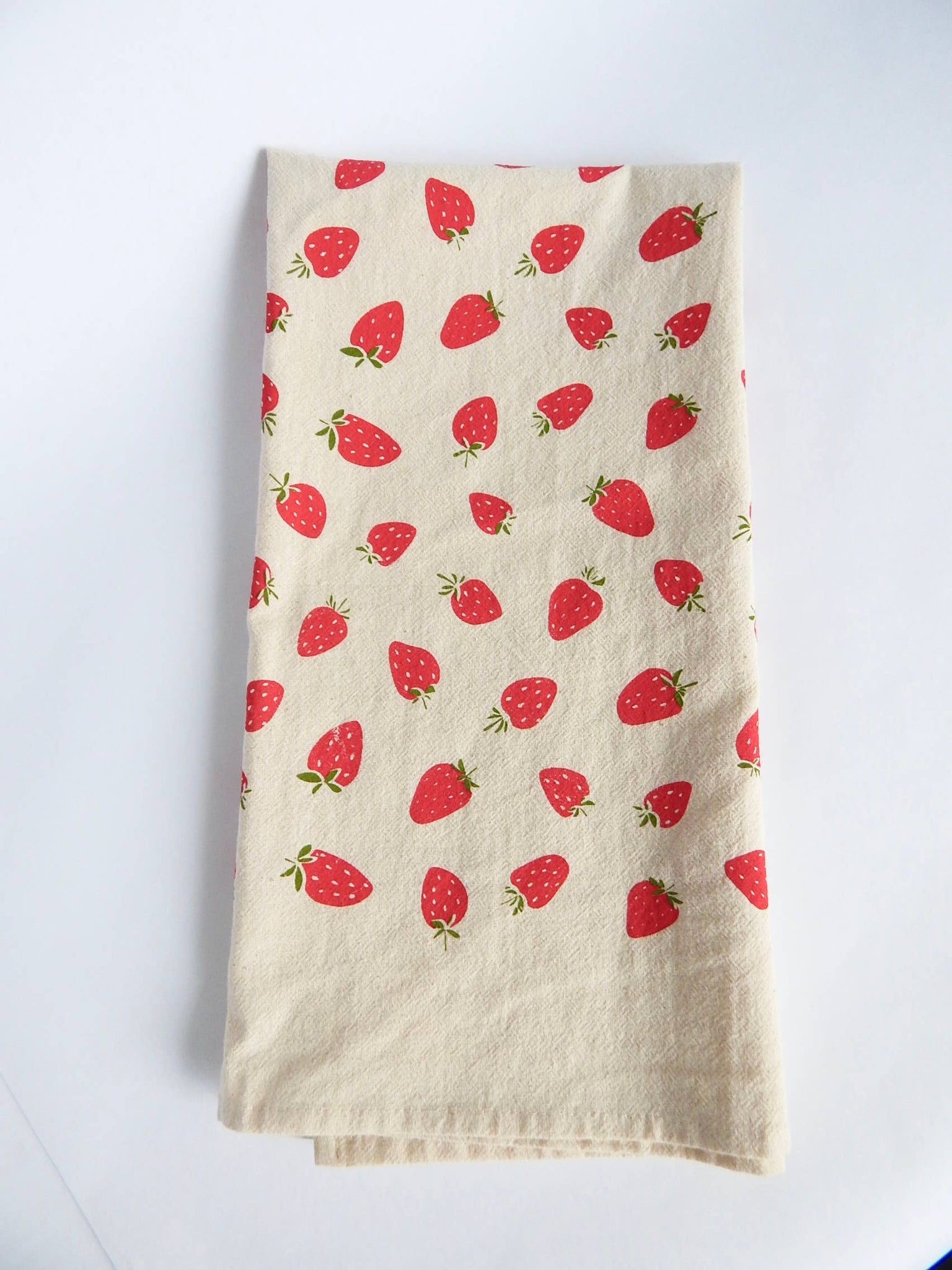 Strawberry Kitchen Towel, Handprinted Tea Towel, Berry Towel
