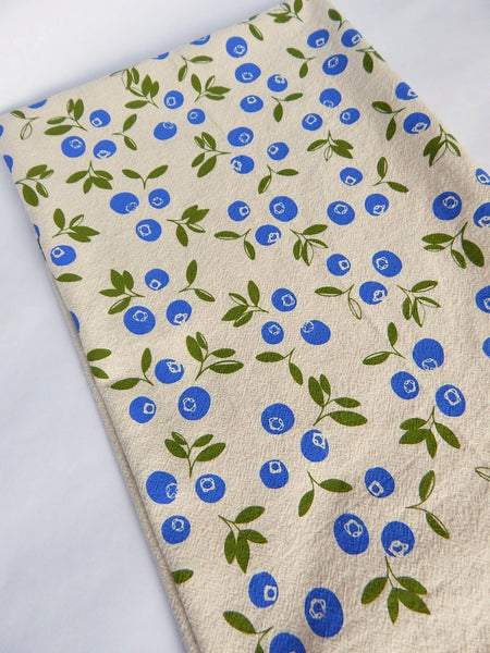 Blueberry Kitchen Towel, Handprinted Tea Towel