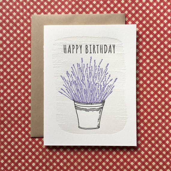 Happy Birthday Lavender - letterpress card