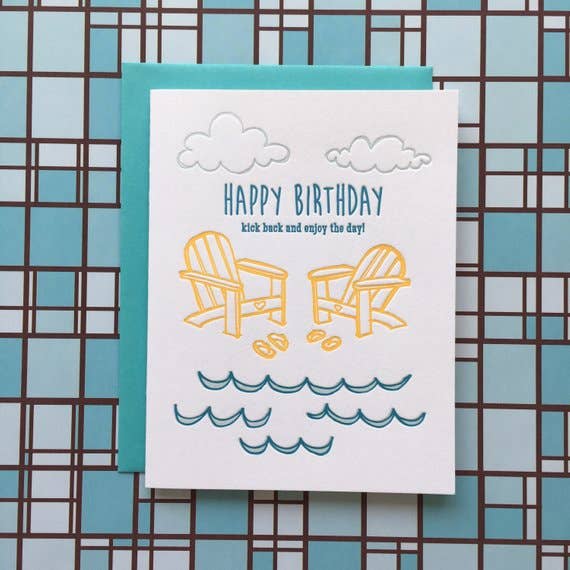 Happy Birthday Beach - letterpress card