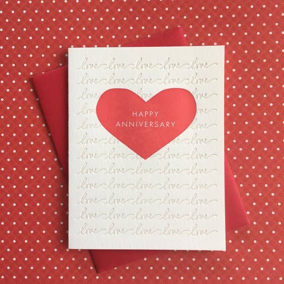 Heart Anniversary - letterpress card