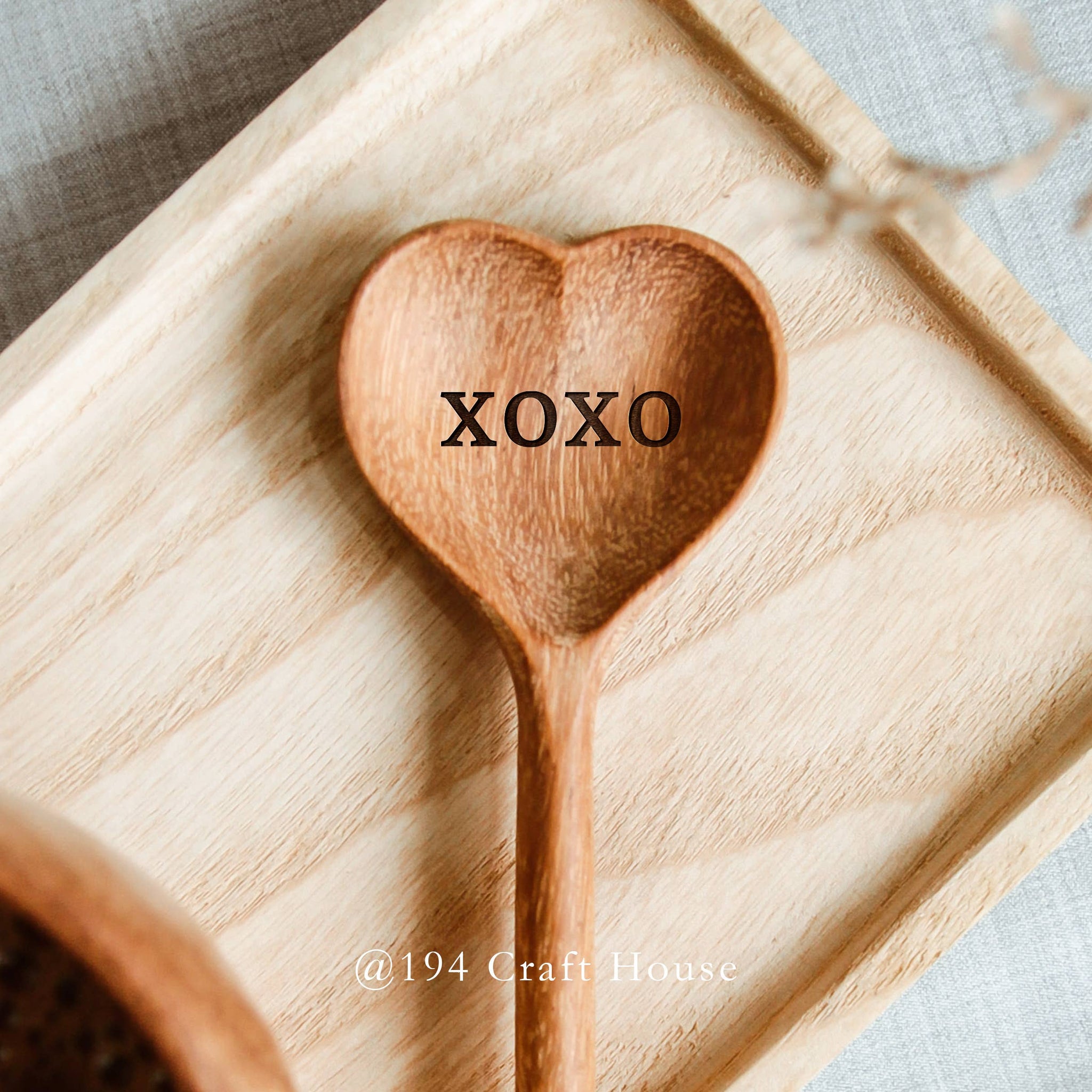 XOXO Engraved Wooden Heart Spoon - Gifts & Home Decor