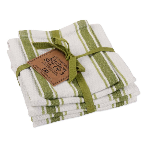 Parsley Green Classic Stripe Heavyweight Kitchen Set of 3