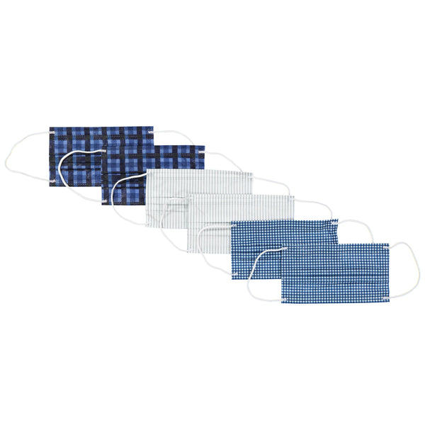 Navy Plaid Adult Disposable Face Masks - Pack Of 6