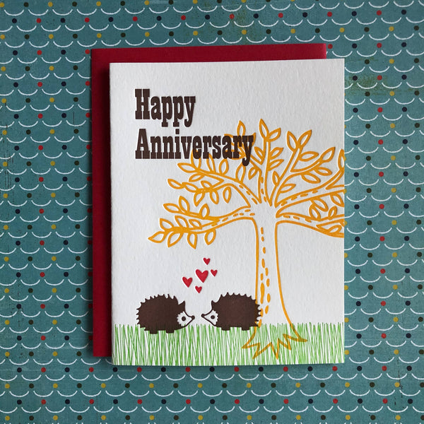 Hedgehog Anniversary - letterpress card