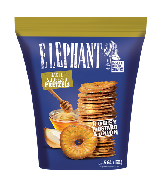 2072 - ELEPHANT Pretzels with Honey, Mustard&Onion  5.64oz(1