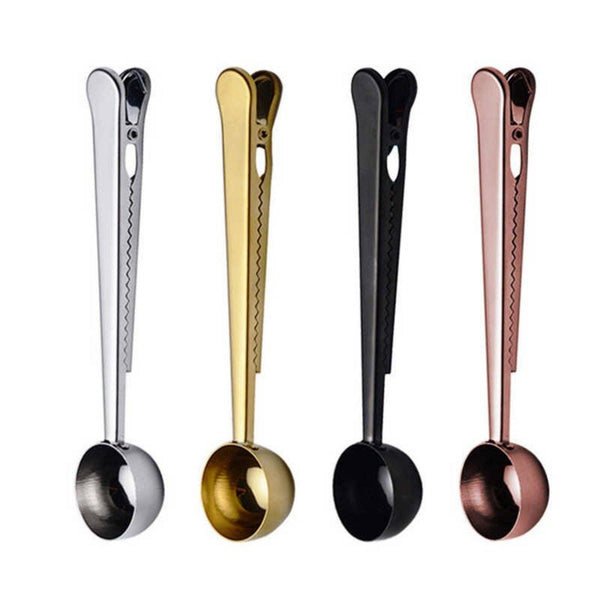 Stainless Steel Coffee Spoon with Bag Clip: Gold